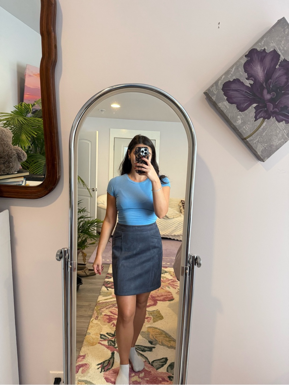 Blue Suede Pencil Skirt